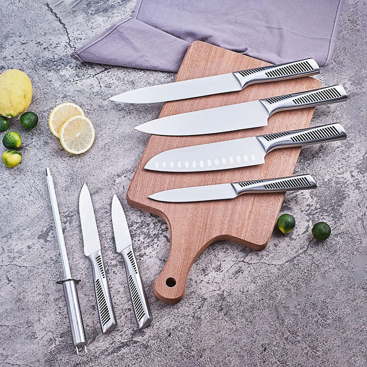 Kitchen Knife Set. 15 Piece Knife Sets With Chef Knife Stainless Steel Hollow Handle Cutlery With Manual Sharpener.