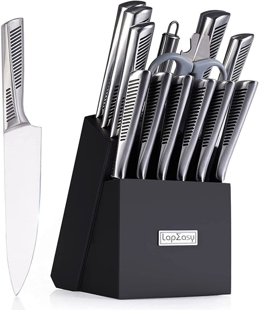 Kitchen Knife Set. 15 Piece Knife Sets With Chef Knife Stainless Steel Hollow Handle Cutlery With Manual Sharpener.